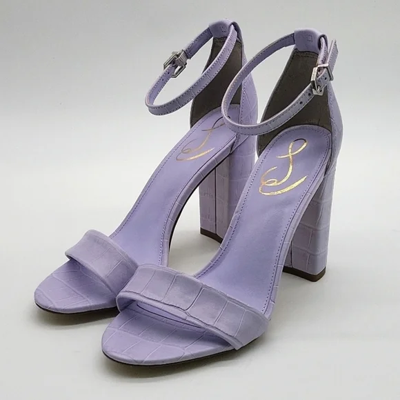 784- Sam Edelman Yaro Lilac Croc Embossed Leather Block Heel Sandals 7.5 M NWT - Picture 4 of 12